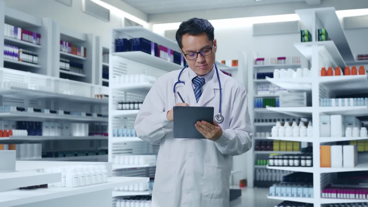 Médico trabajando en una farmacia