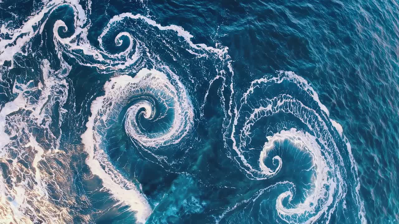 Aerial view of swirling ocean waves forming intricate patterns