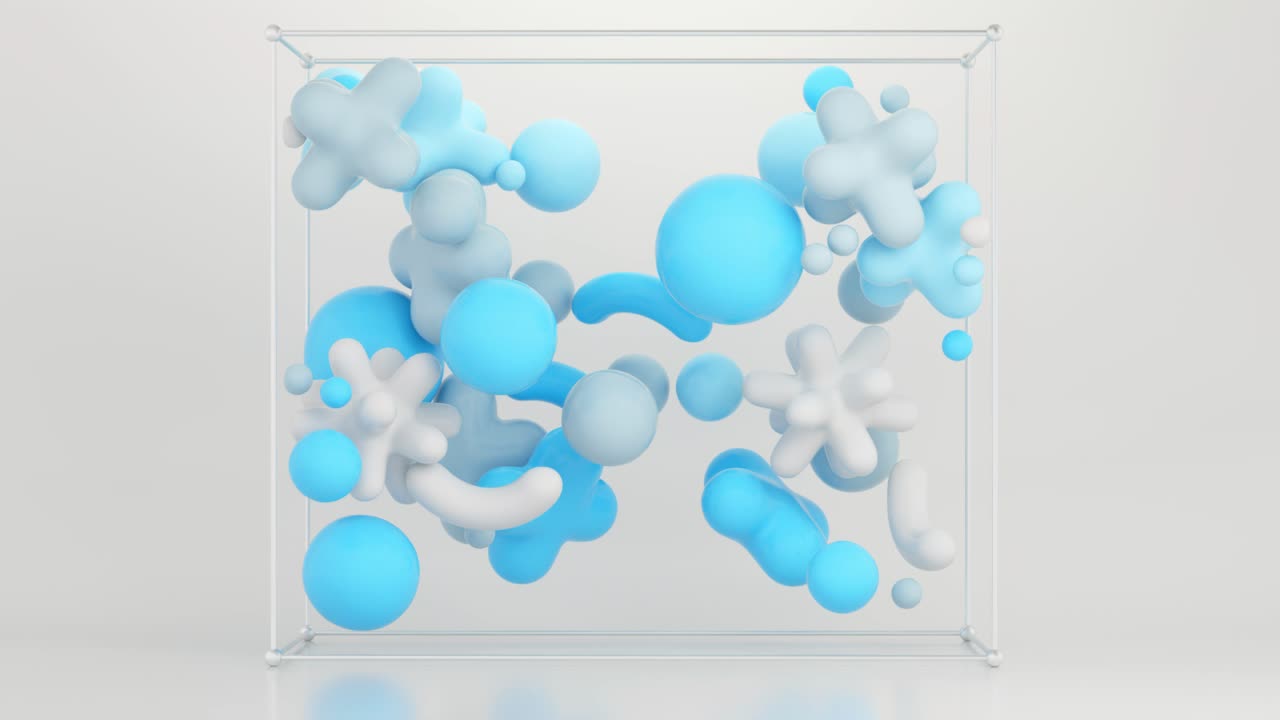 유리 상자에 추상적인 3d 모양