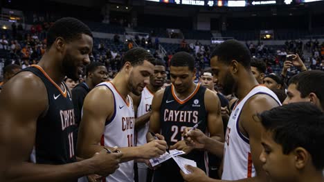 fans gather around basketball players for autographs after an exciting game, showcasing the connection between athletes and their supporters