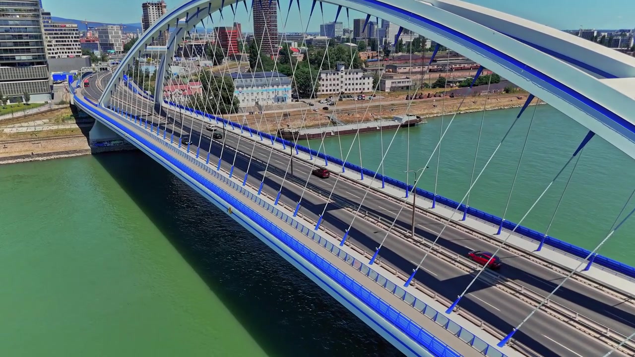 View of the motorway bridge over the Danube river in Bratislava Slovakia