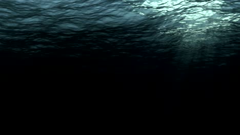 seamless loop digital animation of deep dark ocean waves from underwater background, light rays shining through