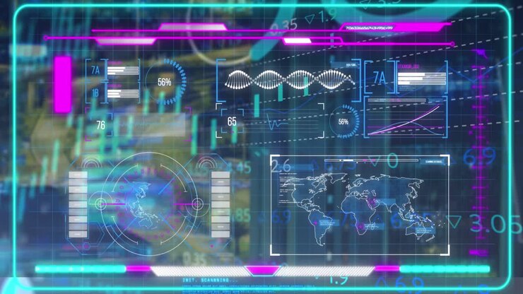 Animation of data processing over cityscape