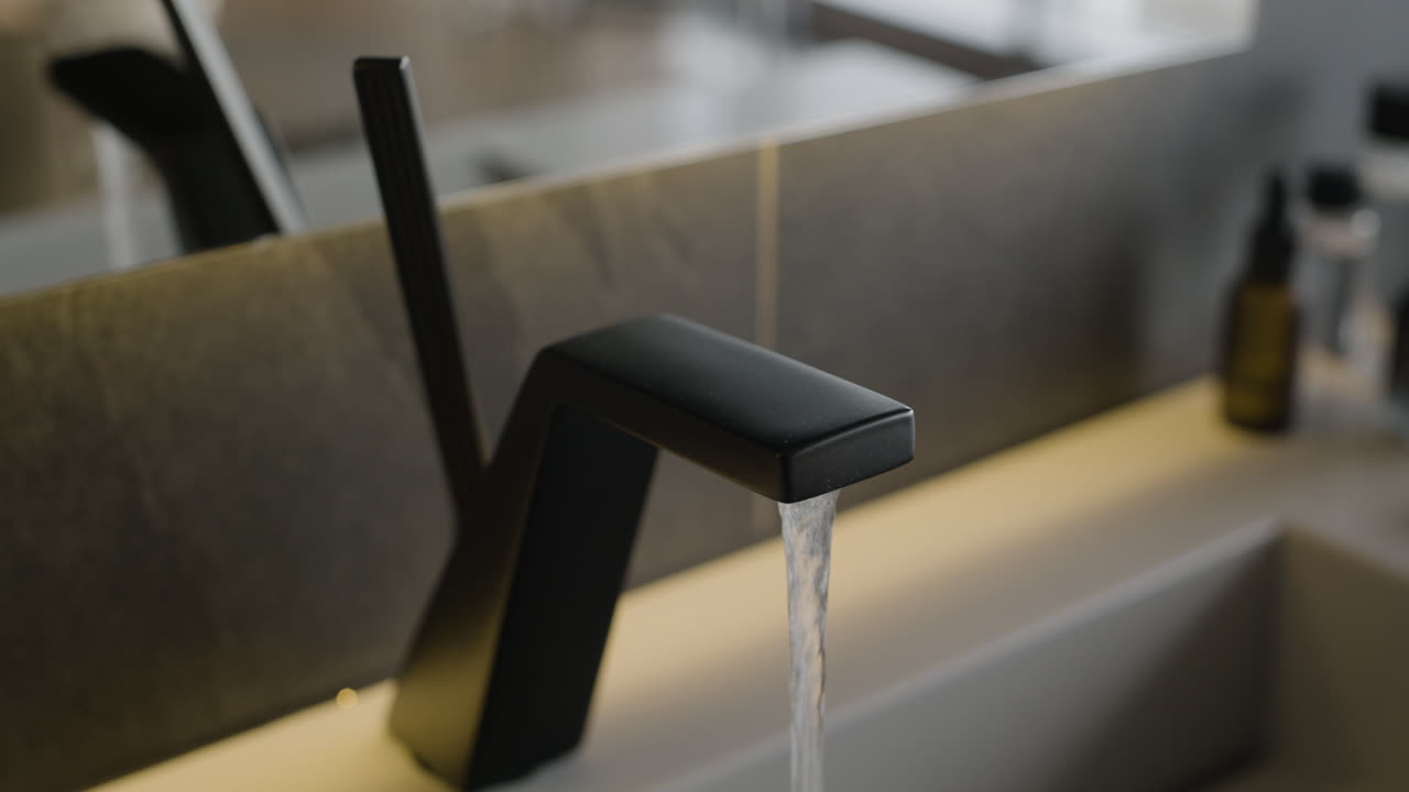 Modern Black Faucet with Running Water