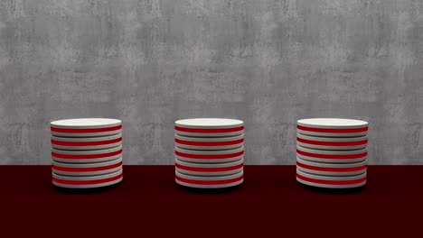 el soporte de producto de mármol es un pedestal futurista o de podio en una pantalla vacía con luz intermitente creciente roja con telones de fondo de pared de loft. renderización 3d. bucle sin costuras.