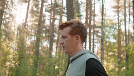 man running in a forest