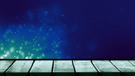 animation of lights over blue background with wooden surface
