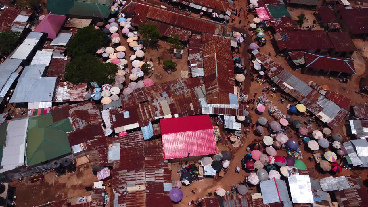 Vibrant Karshi Market day drone top down showing Abuja one of oldest settlements