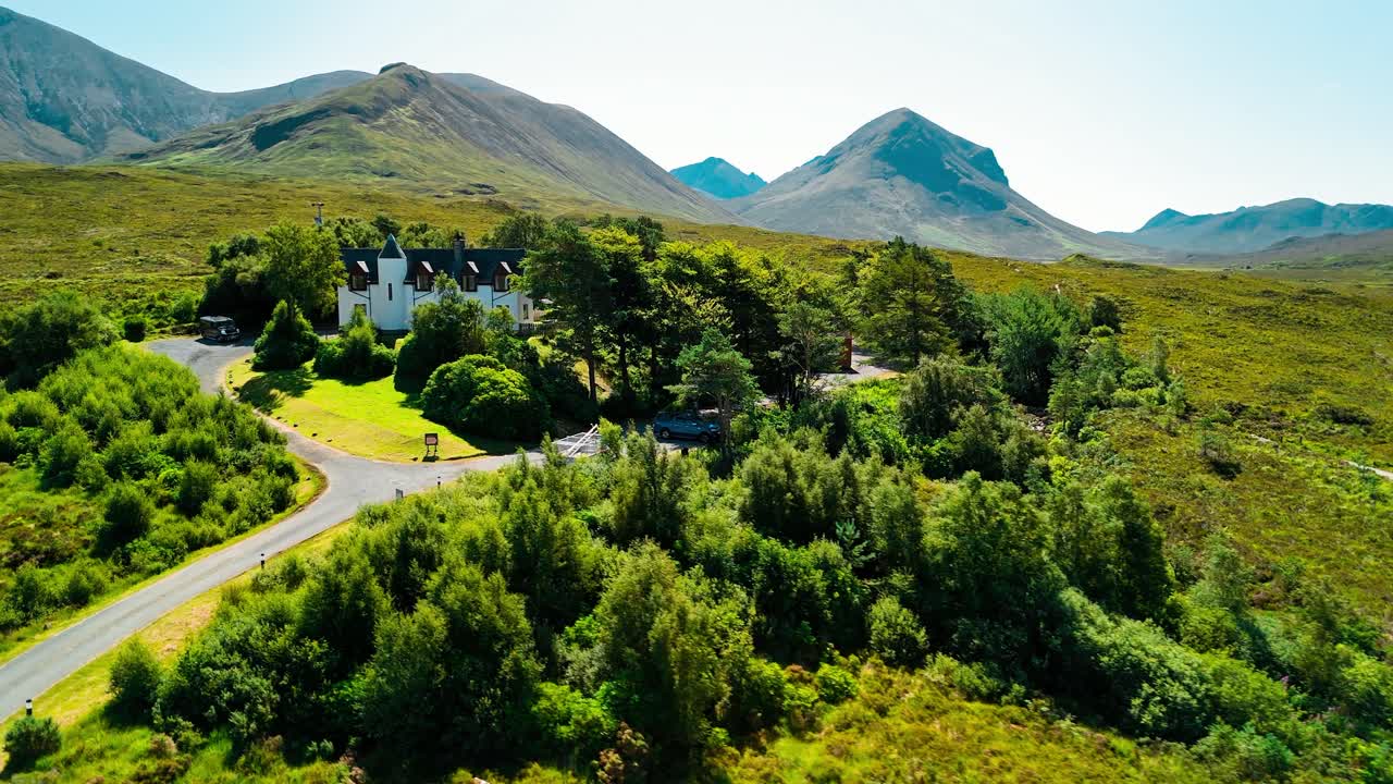 Scenic Mountain Landscape with House and Trees
