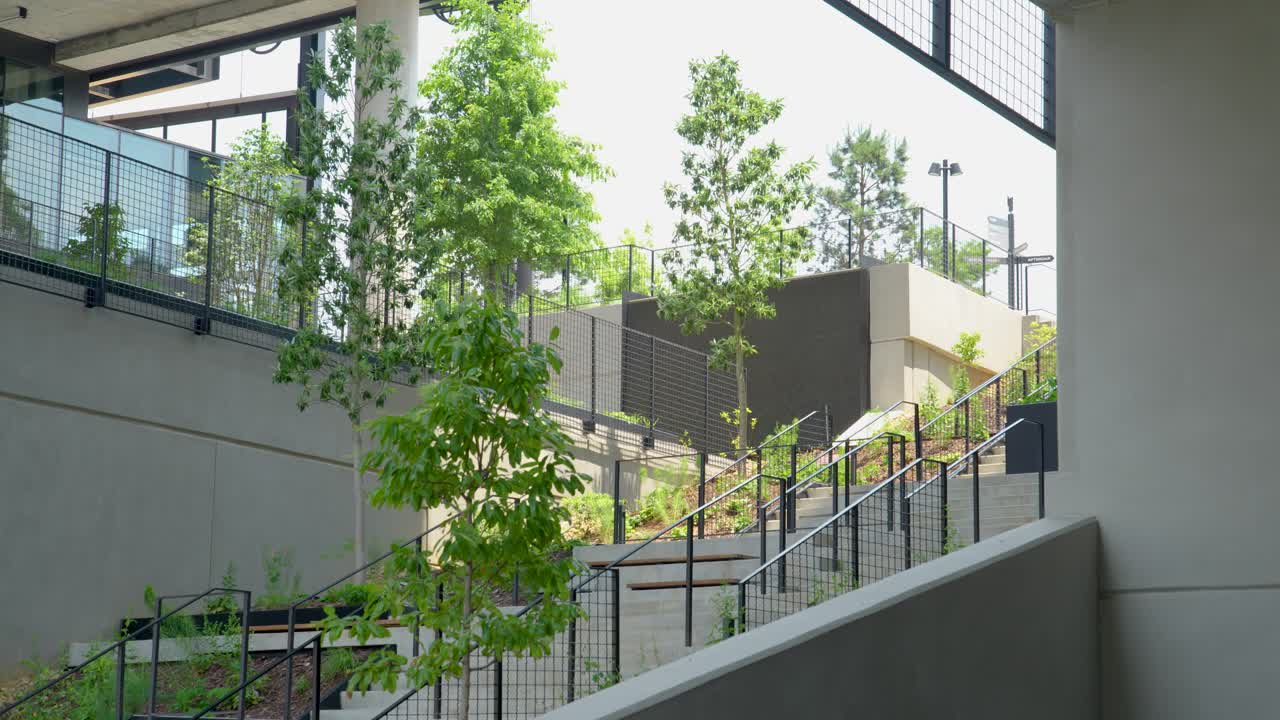 Medium shot of urban park stairs
