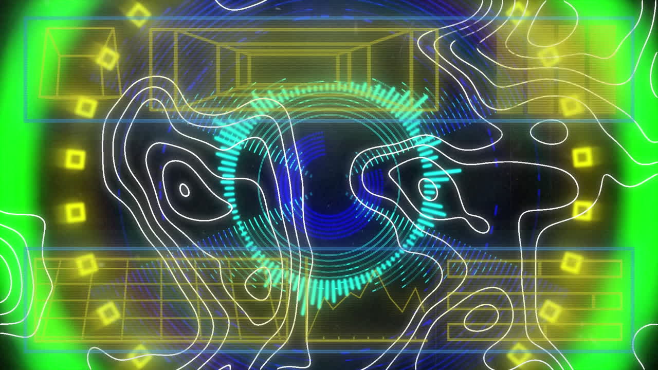 animación de círculos y formas digitales sobre fondo negro