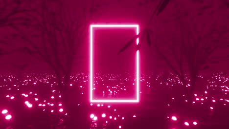animación de marco brillante y árboles sobre un fondo cambiante multicolor