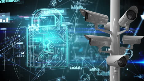 animatie van online beveiligingsslot en opname door camera's