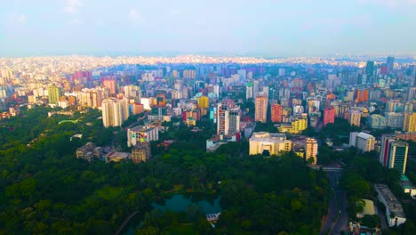 aerial cityscape of dhaka, bangladesh, megacity's urban sprawl with sunlight illuminating buildings