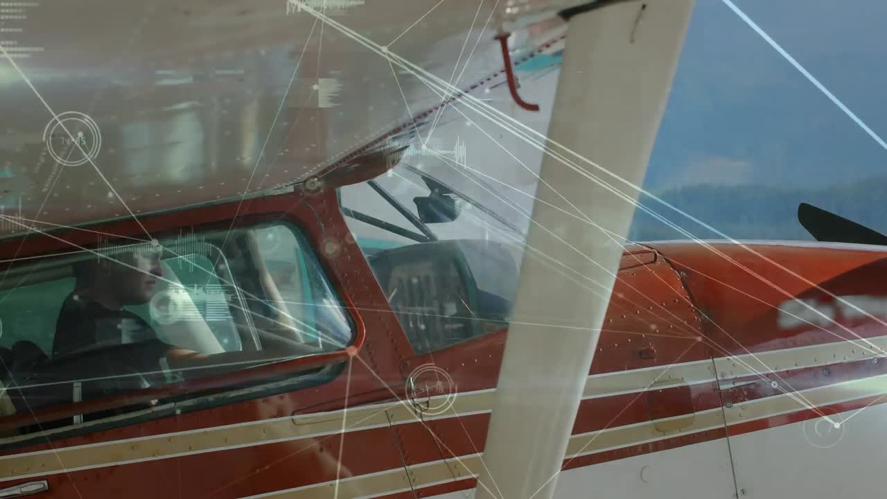 비행기 위의 연결 네트워크의 애니메이션