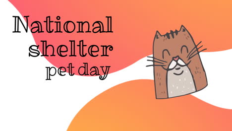 animación del día nacional del refugio de mascotas texto sobre el icono del gato