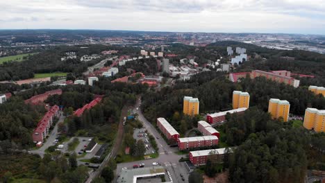 drone view of apartment buildings in aprilgatan in kortedala, gothenburg