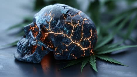 glowing skull with cannabis leaves