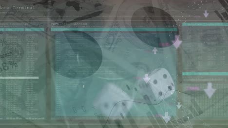 animación del procesamiento de datos sobre dados y billetes