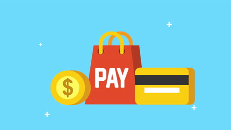 tecnología de comercio electrónico con bolsa de compras y tarjeta de crédito