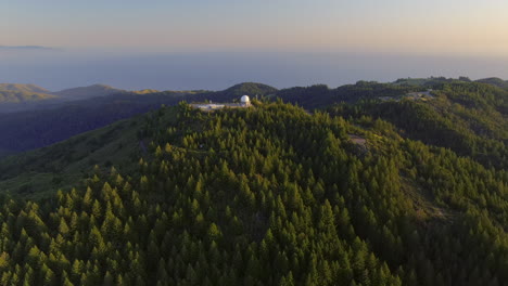 the mt tam observatory on a mountain peak in the mount tamalpais range - aerial view