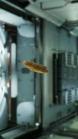 floating bread in a futuristic space ship