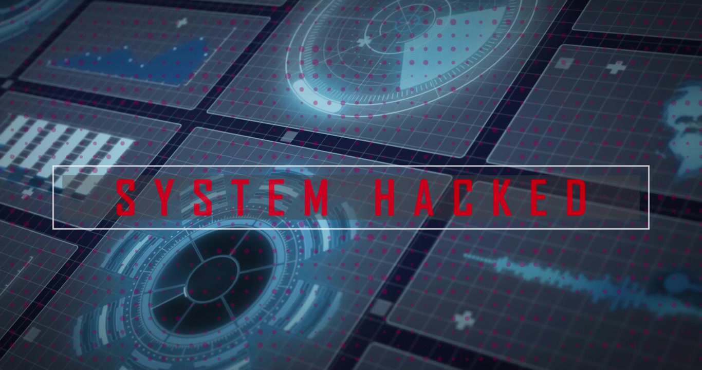 Animation of system hacked text, scopes scanning and data processing