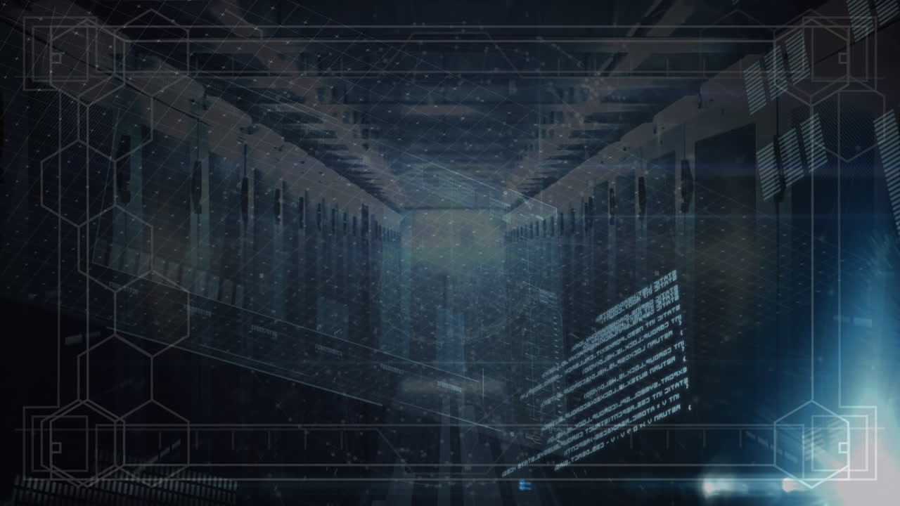 animación del procesamiento de datos en pantallas sobre servidores