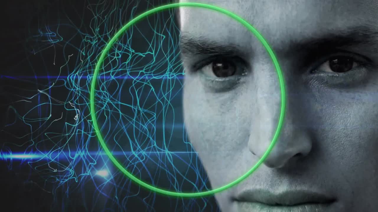 animaciones de círculo verde y ondas azules sobre hombres caucásicos favoritos en fondo oscuro