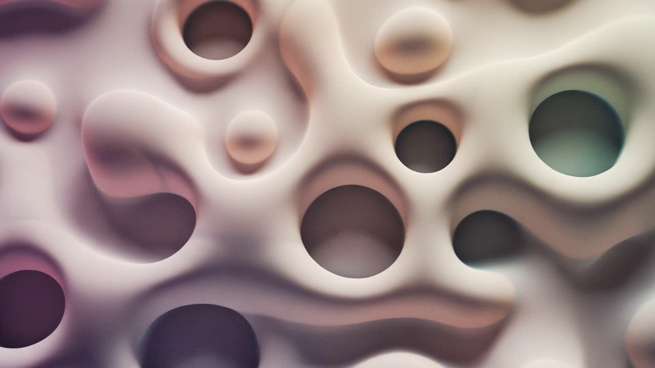 This visual showcases an intricate surface filled with varying textures and organic shapes. The design features smooth curves and multiple circular elements that create a mesmerizing pattern. Soft, muted colors blend harmoniously, offering a unique aesthetic appeal. The composition invites viewers t