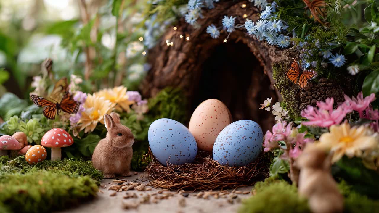Easter Fantasy with Bunny and Decorated Eggs