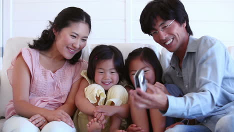 Family-taking-a-picture-of-themselves-as-they-sit-together