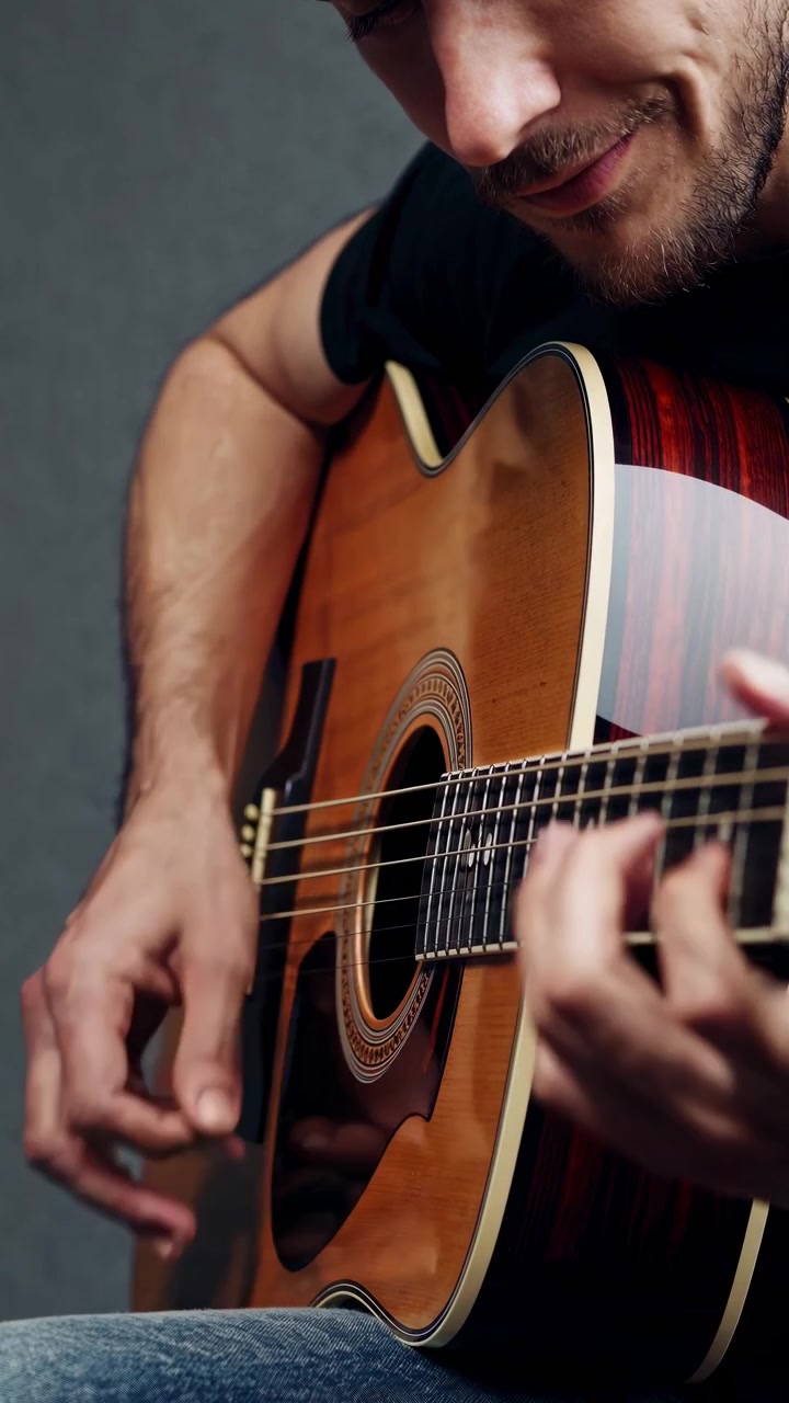 Primo piano di un uomo che suona la chitarra acustica
