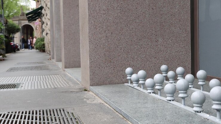 Anti homeless architecture on urban city street