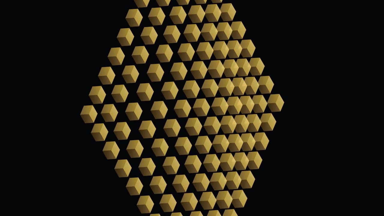 Abstract Animation of Rotating Golden Cubes on Black Background