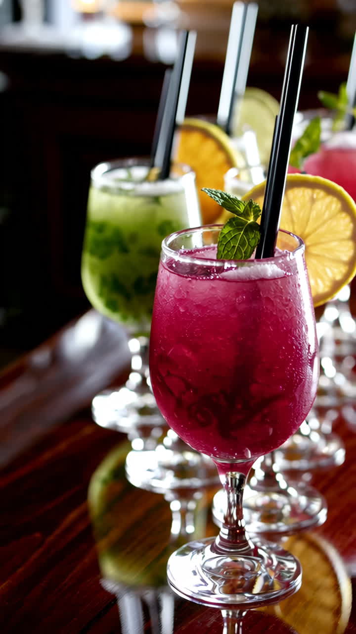 Colorful Cocktails at a Bar