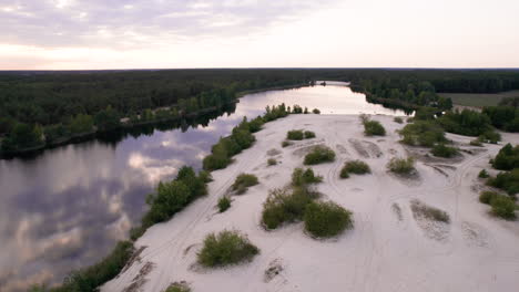 aerial view of dunes near river