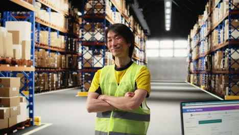 vertical video asian male employee oversees product handling and order fulfillment