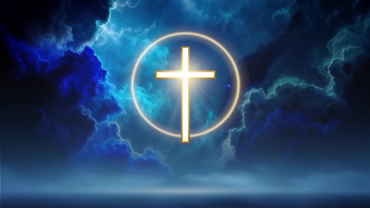 Croce Cristiana Luce Celestiale Sfondo per il Culto.