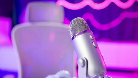 microphone setup with neon lighting