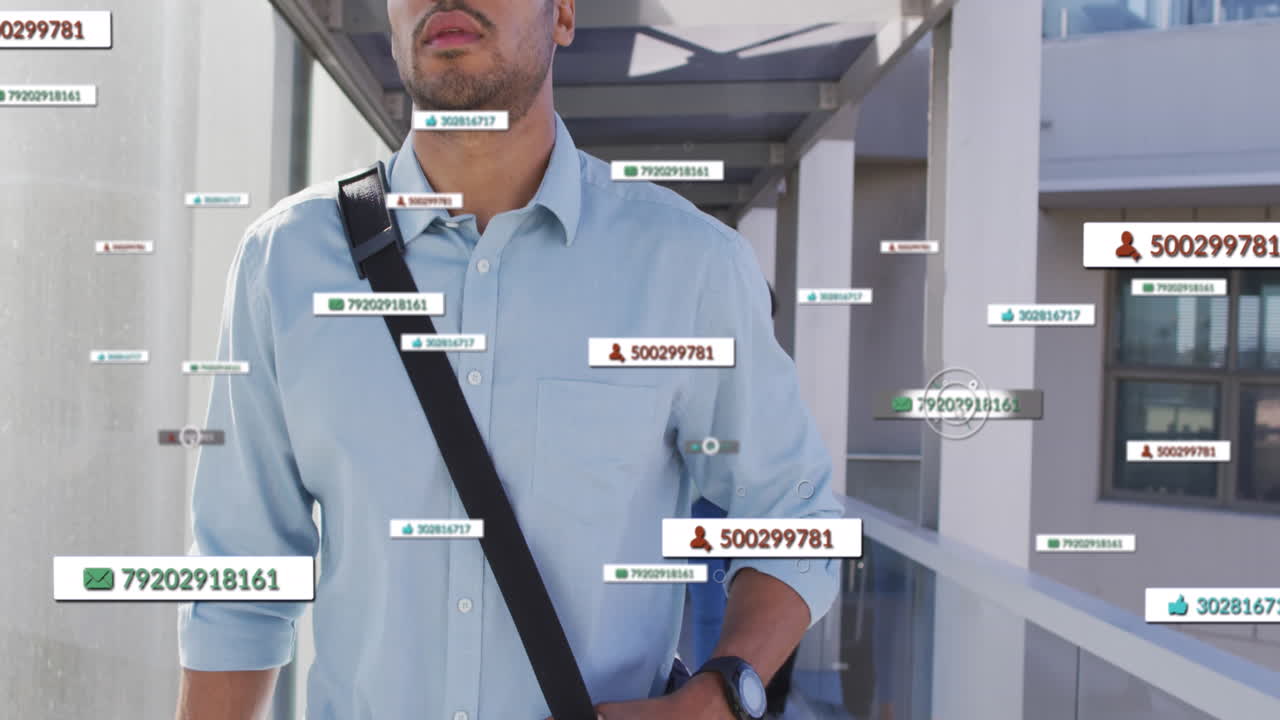 animación del procesamiento de datos de las redes sociales sobre el empresario caucásico.