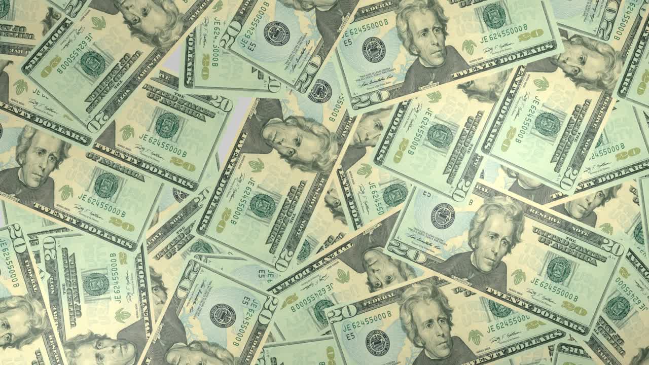 20 dólares de fondo, muchos billetes.