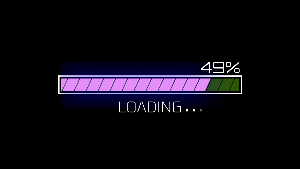 Digital Progress Bar Filling Up with Percentage on Black Background