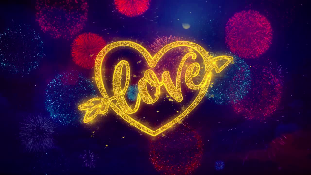 Heart with love message surrounded by fireworks