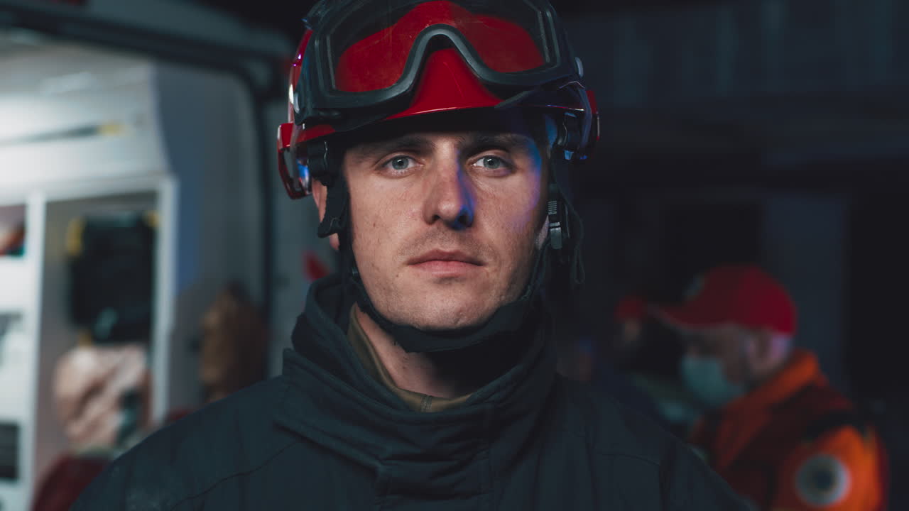 Firefighter at night emergency scene