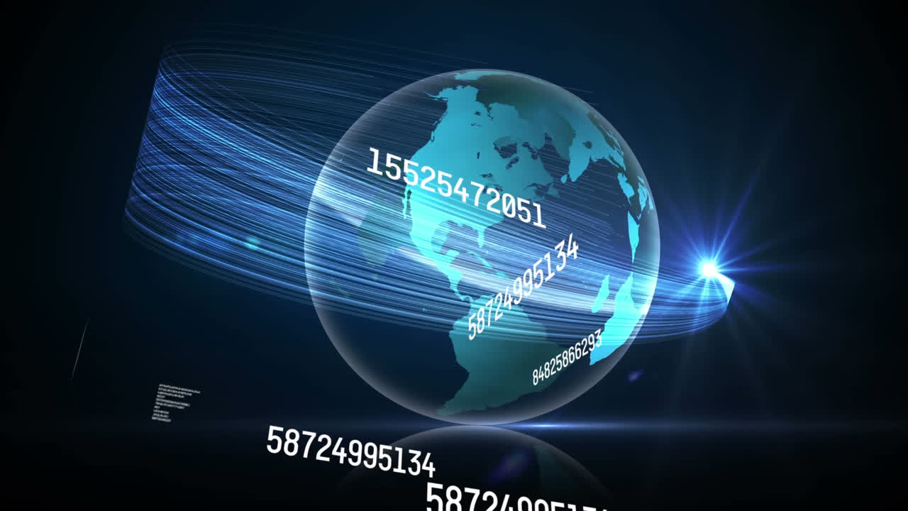 Animation of numbers changing and globe spinning with blue glow