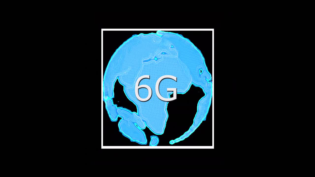 animación de globo giratorio y 6g en fondo negro