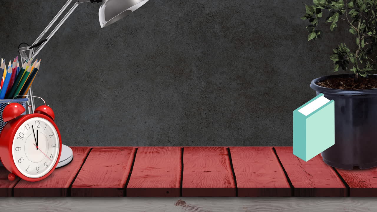 animación de los iconos de los artículos escolares que se mueven por la borda