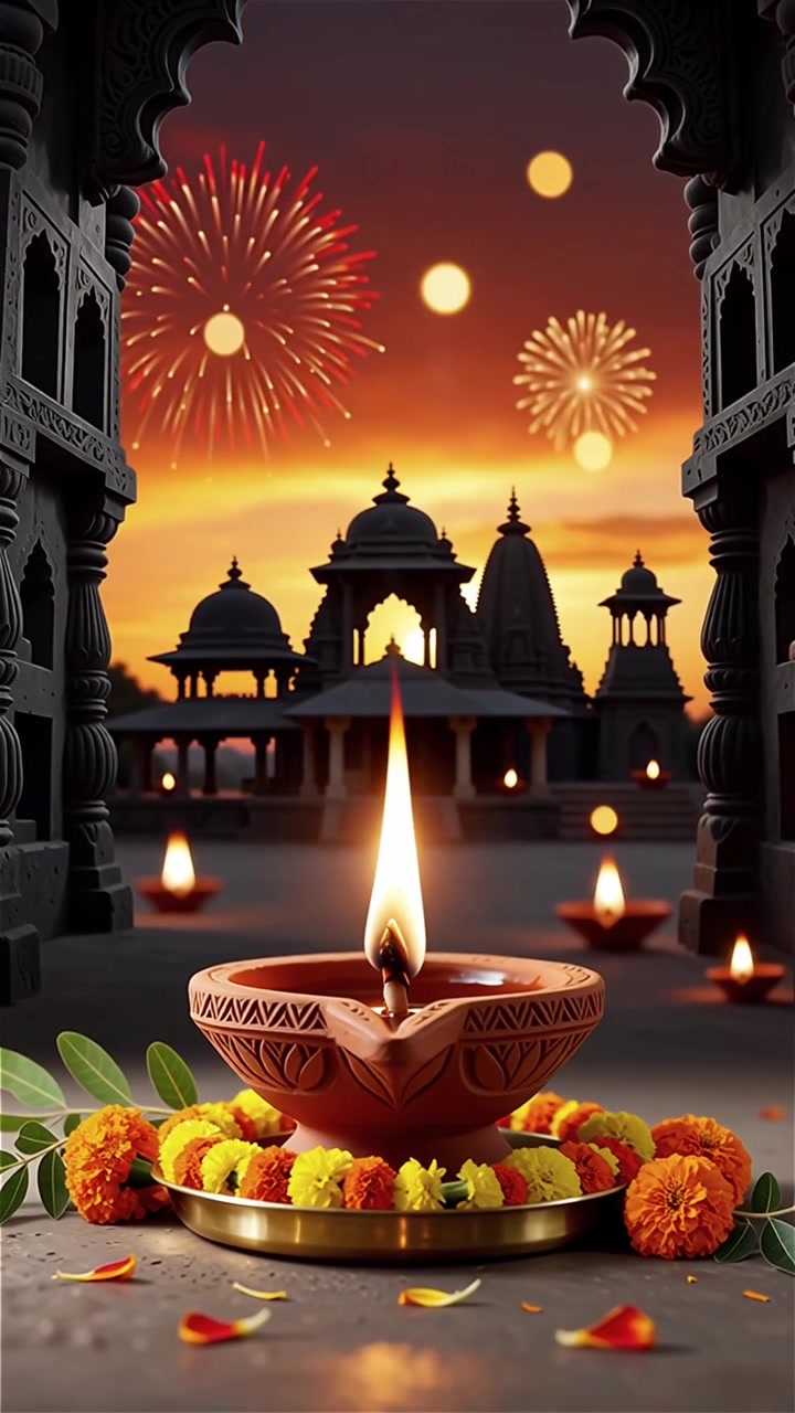 Diwali Festival Background with Lanterns and Traditional Diyas Decorations