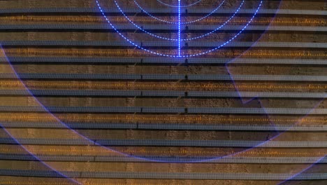 graphic bars circling on solar cells, renewable energy concept - 3d render animation